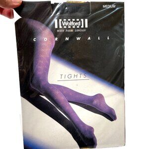 Wolford Cornwall Tights Size Medium Black Sweater Argyle Ribbed Knit Winter 40